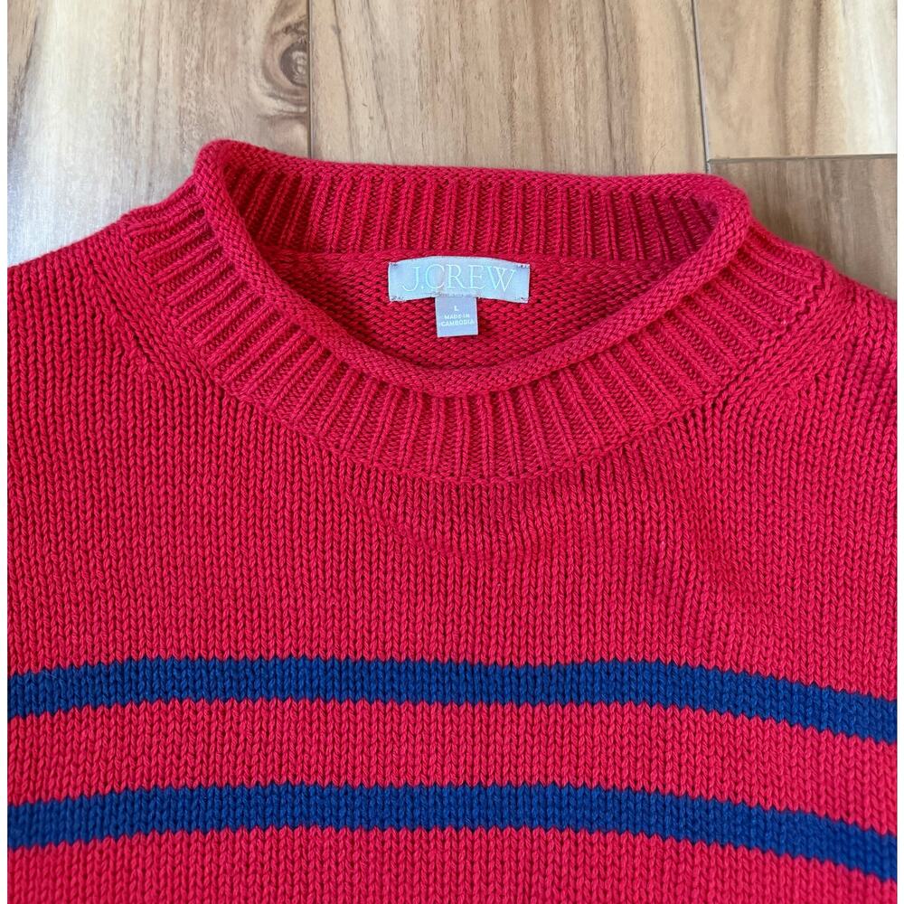 J.Crew Striped Rollneck Sweater Women L Red Navy Crewneck Chunky Knit Pullover - Picture 2 of 7
